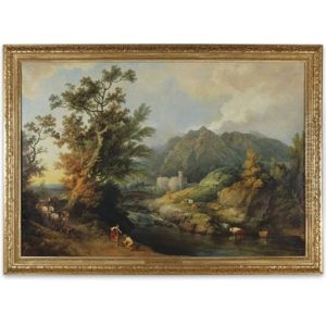 Landscape With Peasants By A River, A Castle Beyond