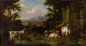 Berger Et Son Troupeau Dans Un Paysage