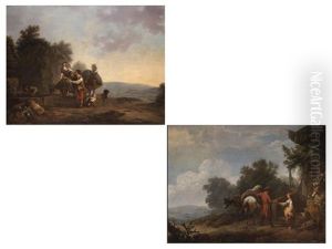 Landschaften Mit Personenstaffage, Pferd Und Eseln (pair) Landschaften Mit Personenstaffage, Pferd Und Eseln (pair)