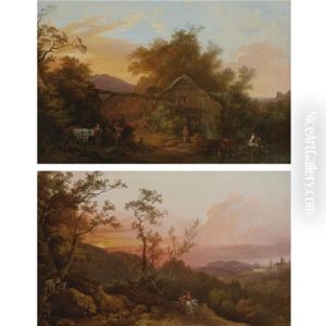 Landscape With A Watermill (+ Landscape With Travelers At Sunset; Pair)