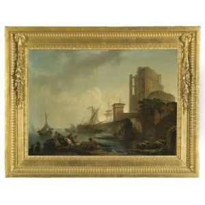 A Calm: A Harbour Scene, With Fishermen Resting Near Ruins by Philip James de Loutherbourg