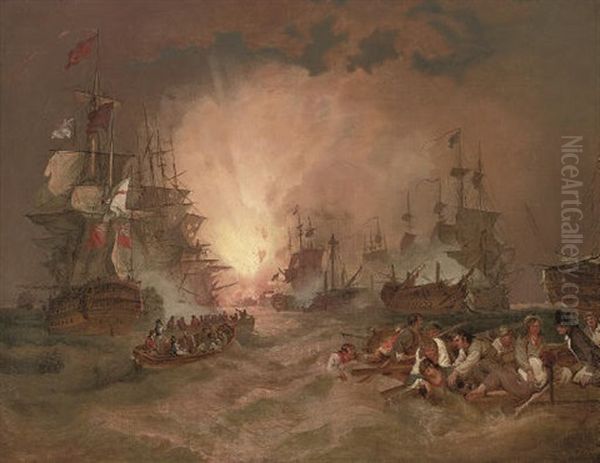 The Battle Of The Nile, 1st August 1798 - The Destruction Of The French Flagship "l'orient" - view 1