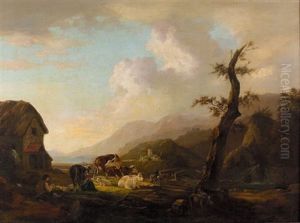 Idyllische Landschaft Mit Staffage