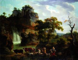 Scene Pastorale Dans Un Paysage Boise Avec Une Cascade