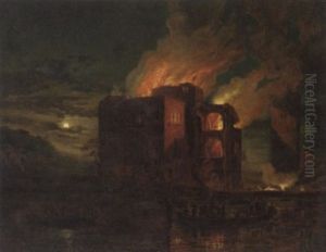 A Building On Fire At Night by Philip James de Loutherbourg