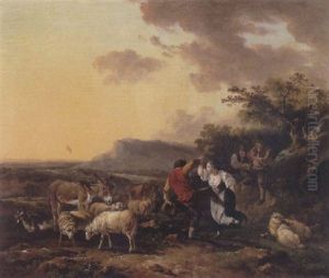 Shepherd And Shepherdess Dancing Amidst Their Flock In A Landscape With Other Peasants Providing Music