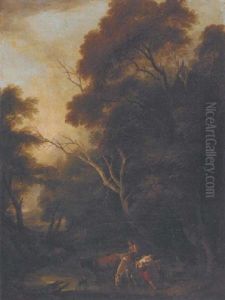 A Wooded Landscape With Droves At A Ford by Philip James de Loutherbourg