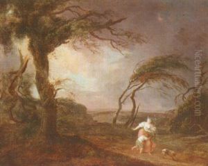 Landscape With A Woman And A Child Alarmed By Lightning Striking A Tree