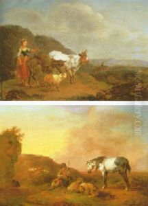 A Shepherdess With A Mule And Livestock In A Mountainous Landscape