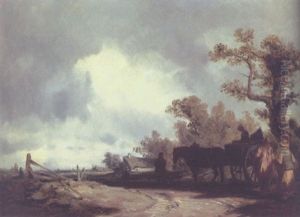 Travellers Conversing At The Side Of A Path, A Horsedrawn Cart Behind With A Cottage In The Distance by Philip James de Loutherbourg