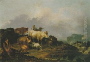 A Milkmaid And Cowherd With Cattle, With A Village Beyond