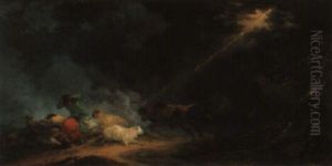 Peasants And Cattle Sheltering From Lightning In A Stormy Landscape by Philip James de Loutherbourg