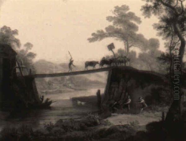 River Landscape With Fishermen And Cattle Drover - view 1