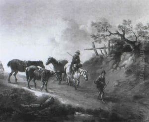 Peasants With Horses On A Track by Philip James de Loutherbourg