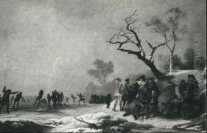 Soldiers Encamped By A Frozen Pond With Skaters Soldiers Encamped By A Frozen Pond With Skaters