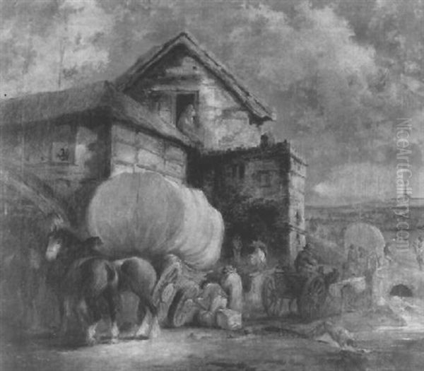 Travellers On A Track By An Inn - view 1