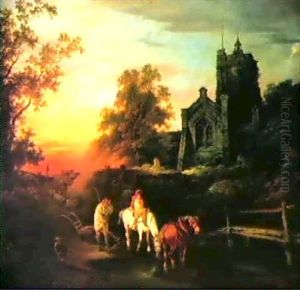 Sunset Evening - The Curfew Tolls The Knell Of Parting Day by Philip James de Loutherbourg