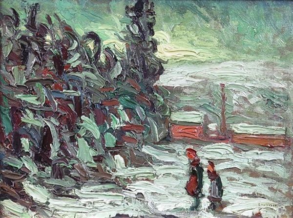 Promeneurs Dans Un Paysage Enneige - view 1