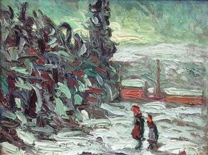 Promeneurs Dans Un Paysage Enneige by Maurice Louvrier