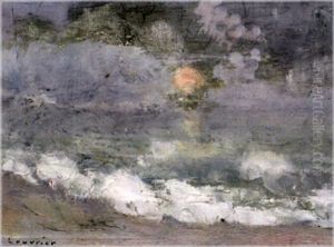 Plage Au Soleil Couchant by Maurice Louvrier