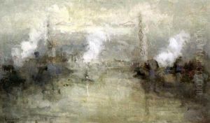 Fin De Jour Sur Le Port De Rouen by Maurice Louvrier