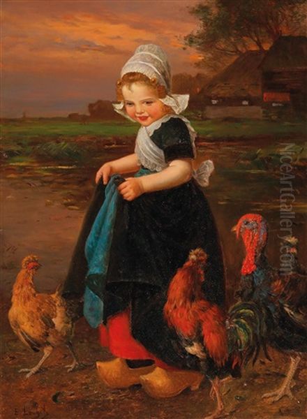 Dutch Girl With Chickens And Turkey - view 1