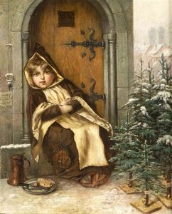 Kleines Madchen Beim Verkauf Von Weihnachtsbaumen Am Eingang Des Munchener Rathauses by Edmond Louyot