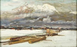 Aus Partenkirchen. Winterlandschaft An Der Loisach Mit Zugspitzmassiv