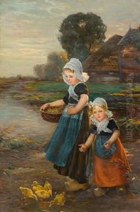 Kinder Beim Futtern Der Enten by Edmond Louyot