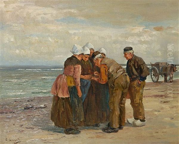 Hollandische Fischer Und Frauen Am Strand - view 1