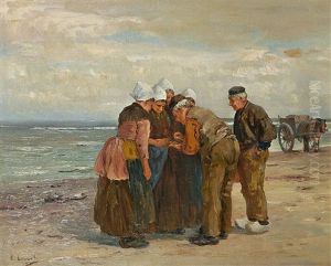 Hollandische Fischer Und Frauen Am Strand by Edmond Louyot