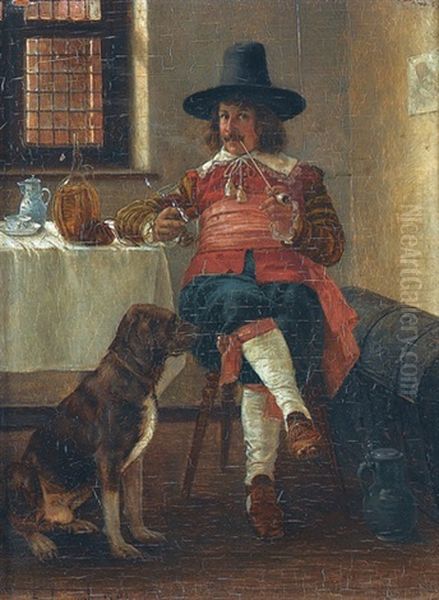 Interieur Mit Rauchendem Herrn Und Hund - view 1