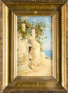 Junge An Der Pforte Eines Hauses Auf Capri Mit Ausblick Aufs Meer by Augusto Lovatti