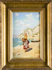 Fischverkauferin Am Strand Von Capri by Augusto Lovatti
