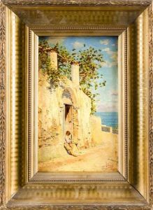 Junge An Der Pforte Eines Hauses Auf Capri Mit Ausblick Aufs Meer by Augusto Lovatti