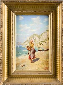 Fischverkauferin Am Strand Von Capri by Augusto Lovatti