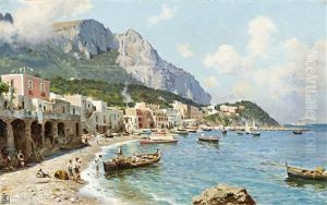 Reges Treiben Am Strand Von Marina Grande, Capri by Augusto Lovatti