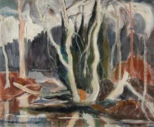 Trees In A Swampy Landscape by Kenneth Loveless