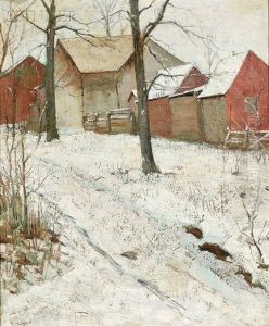 Barns In Snow by Frank W. Loven