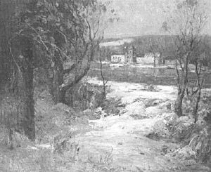 Winter Landscape With River And Town Beyond by Frank W. Loven