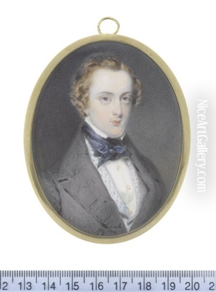 A Gentleman, Called E.p. Wolstenholme, Wearing Grey Jacket, Blue And White Waistcoat, White Chemise, Stock And Blue Tied Cravat - view 1