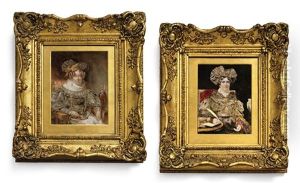 A Lady Seated At A Table (+ Lady Seated Next To A Vase Of Flowers; 2 Works) by Samuel Lover