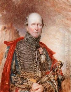 Sir John May, In The Uniform Of The Rifle Brigade, Wearing A Rifle-green Pelisse With Black Astrakhan And Black Braiding Across The Chest, A Rifle-green Cape Over His Shoulders, Holding A Sword by Samuel Lover