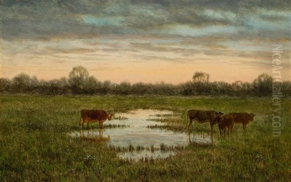 Landscape With Cows At Sunset - view 1