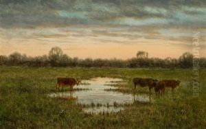 Landscape With Cows At Sunset by Clinton Loveridge