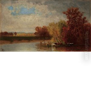 Cows In An Autumnal Landscape by Clinton Loveridge