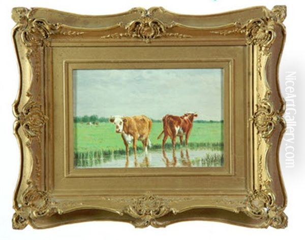 Two Cows In A Stream - view 1