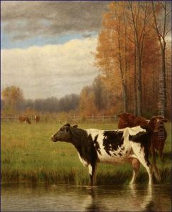 Cows In Pastoral Autumn Landscape by Clinton Loveridge