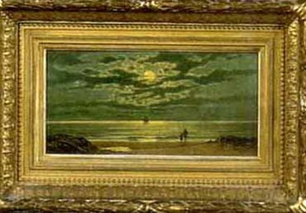 Moonlight Scene Of Figures On A Shore - view 1