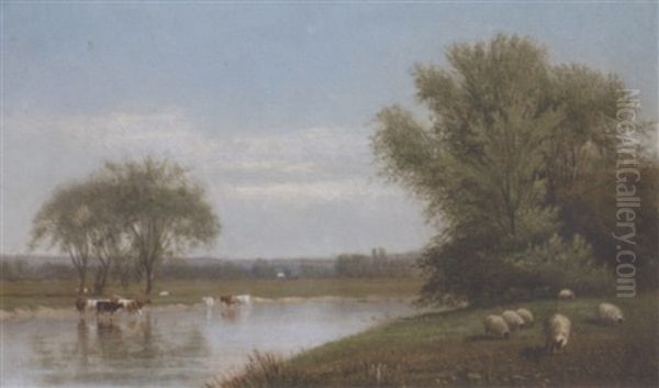Cattle And Sheep In A River Landscape - view 1